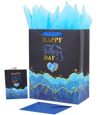 12.6" Large Black and Blue Happy Father's Day Gift Bag with Card and Tissue P...