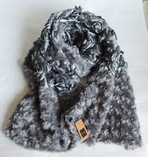 NEW LOOK Elegant Woman Soft Long 3D Rose Faux Fur SCARF/WRAP/SHAWL/ Grey