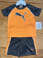 NWT PUMA BABY BOYS ORANGE  GRAY 2-PIECE SHORTS OUTFIT SIZE 3-6M