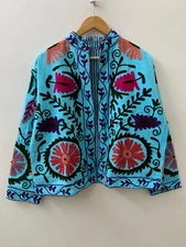 Vintage Suzani Hand Embroidery Jacket | Mid-Season Coat | Indian Boho Jacket