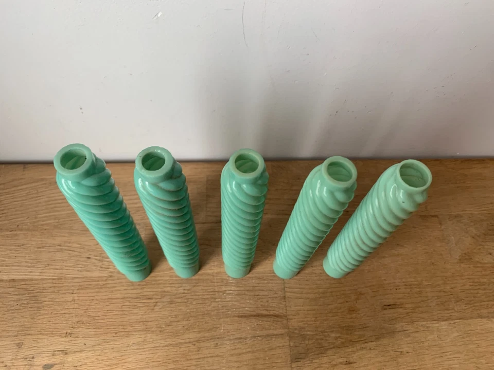 5 anciennes fausses bougies en opaline verte torsadée, lustrerie très ancienne - Photo 2/3