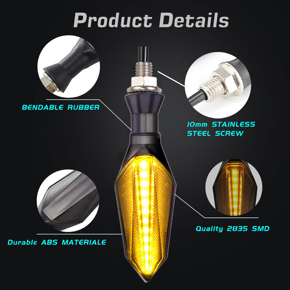 4 Pieces Motorcycle Signal Lights Indicators Flowing Turn Stop Signal