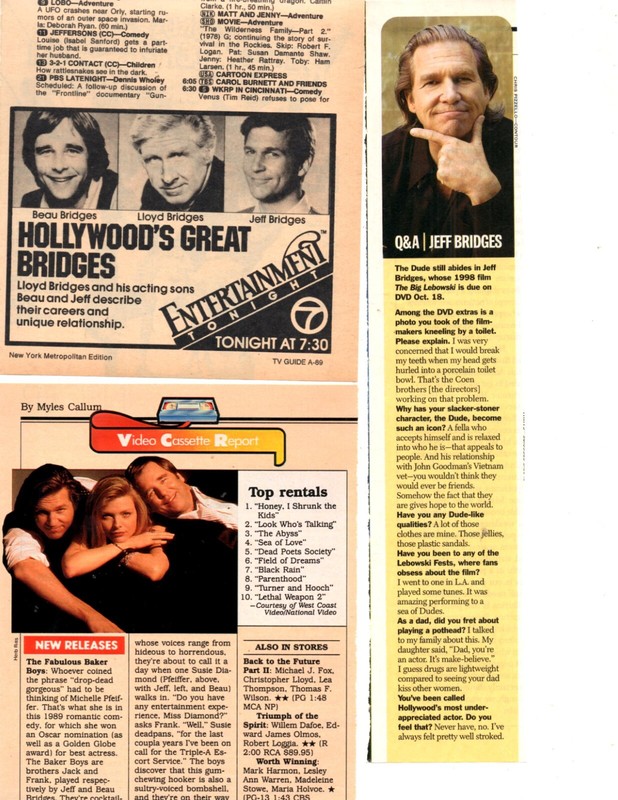 Jeff Bridges 75 separate CLIPPINGS lot 50+ years!