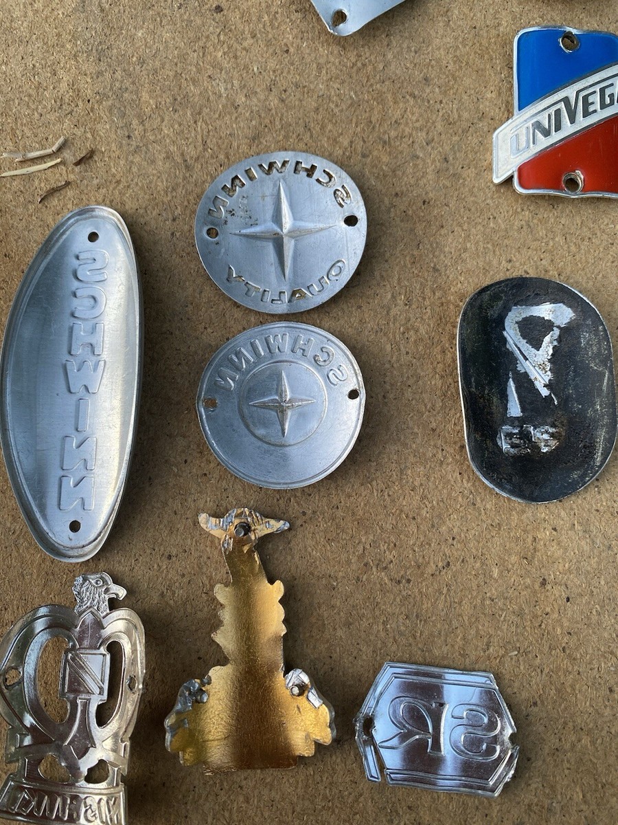 Lot Vtg Bicycle Head Badges Sears Schwinn Univega Nishiki SE