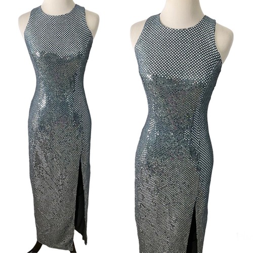 5-7-9 BRAND CIRCA 2000 Ice Blue Sequin Side Slit Dress Gown Y2K SIZE 3