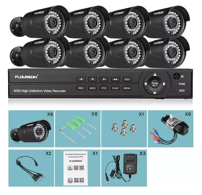 Floureon CCTV用監視カメラ8個セット FLOUREON CCTV Security Camera Systems 1TB HDD 8 Channel