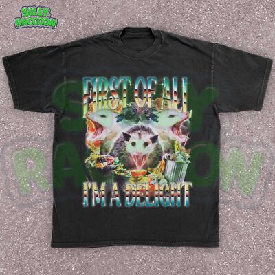 Retro Animal Graphic Unisex Tee, First Of All I'm A Delight Funny Opossum Shirt