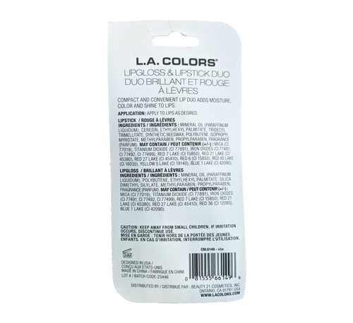 L.A. Colors Lip Duo Lip Gloss & Lipstick, Moisturize & Shine, 5.5g, YOU CHOOSE - Picture 13 of 13