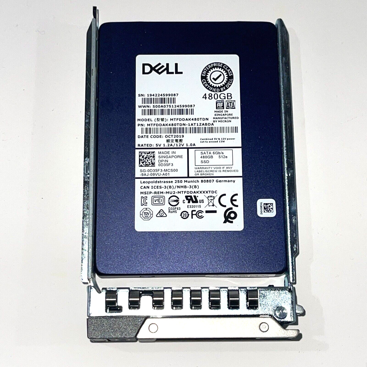 D35F3 0D35F3 Dell 480GB 6Gb/s 2.5'' SATA SSD 14/15/16G KIT