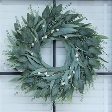 26" Eucalyptus Wreath for Front Door - Large Artificial Greenery Outdoor Wreath