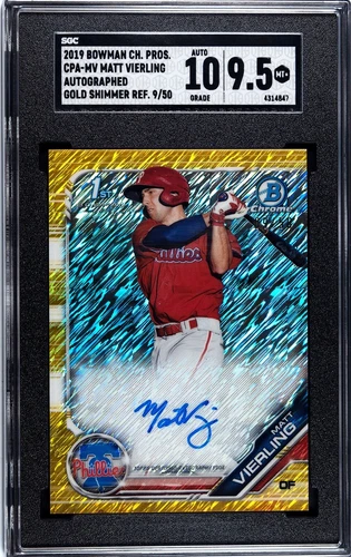 2019 Bowman Chrome Matt Vierling 1st Gold Refractor Auto /50 Phillies SGC 9.5