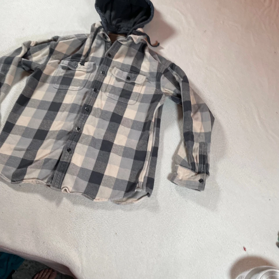 American Eage Shacket мужские средние серые клетчатые фланелевые вестерн на открытом воздухе с капюшоном - Изображение 2 из 4