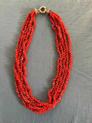 collier multirangs véritable corail rouge - Photo 1/4