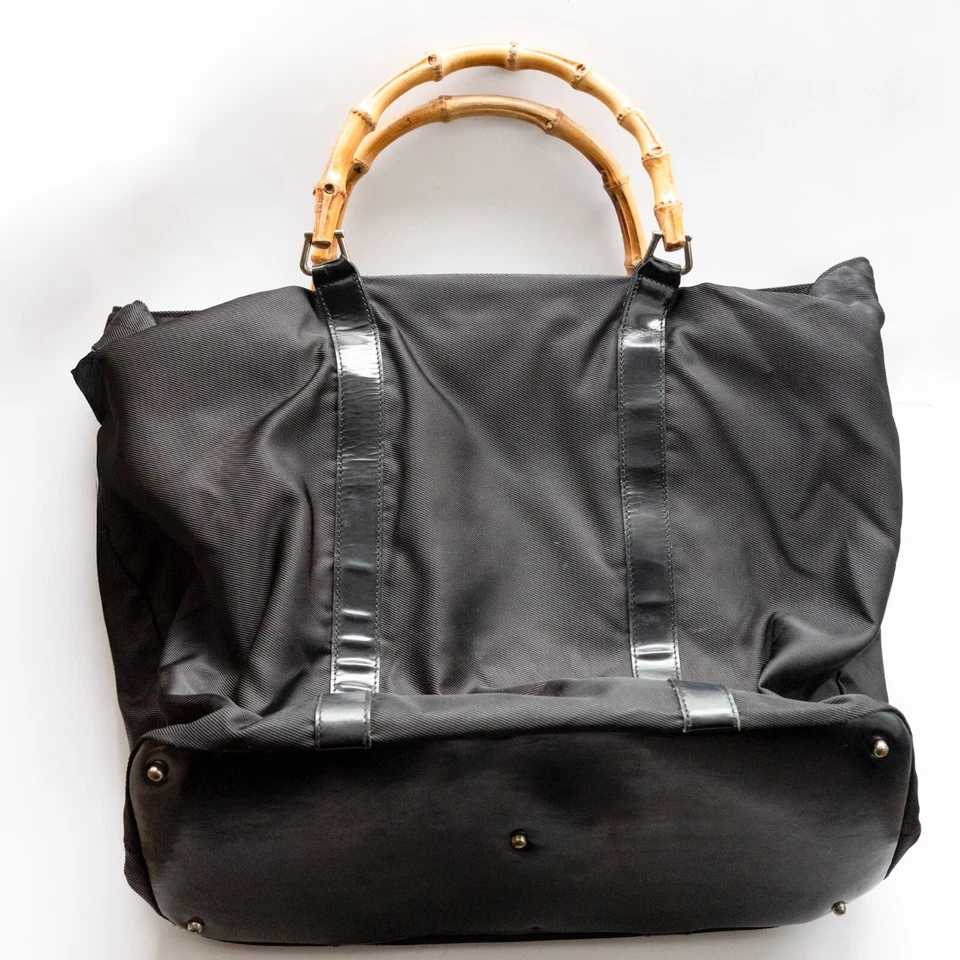 Bolsa tote GUCCI bambu náilon preta autêntica do Japão - Imagem 2 de 4