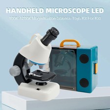 Handheld Microscope LED 100X-1200X Magnification Science Toys Kit Fit Kid White