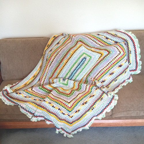 Handmade Crochet Afghan Couch/Lap Throw Multicolor 66" x 25" Ruffle Edge - Picture 7 of 7