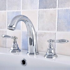 Chrome Brass Bathroom Basin Faucet Dual Handles Widespread 3 Hole Sink Mixer Tap