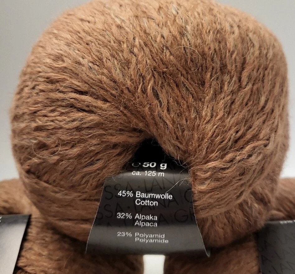 3 SKEINS/BALLS OF LANA GROSSA BENESSERE YARN COLOR #023 MEDIUM BROWN ALPACA BLD - Image 2 of 4