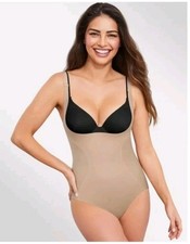 Flexees By Maidenform Open-Bust Tummy Control Shapewear Bodysuit Large Beige