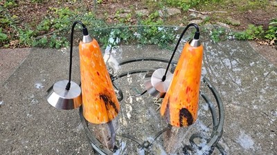 TWO Hampton Bay Murano Inspired hanging glass pendant lamps - Orange, 14 inches