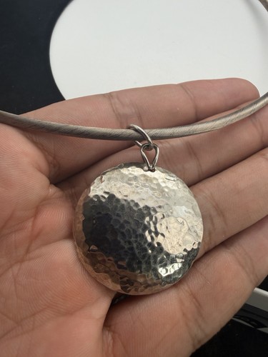 Vintage Designer Namco Sterling Silver Hammered Disk With Necklace