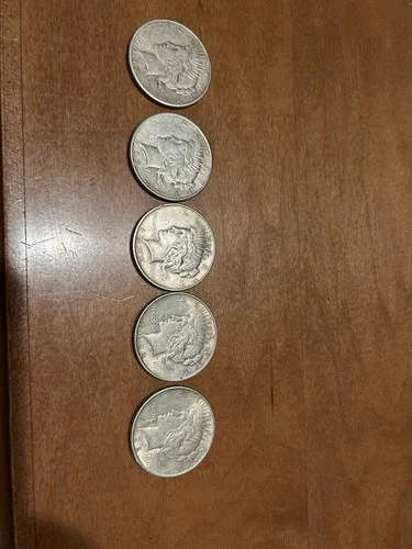 1922 Peace Silver Dollar Lot of 5 Philadelphia Circulated Coins 0.9 Fineness