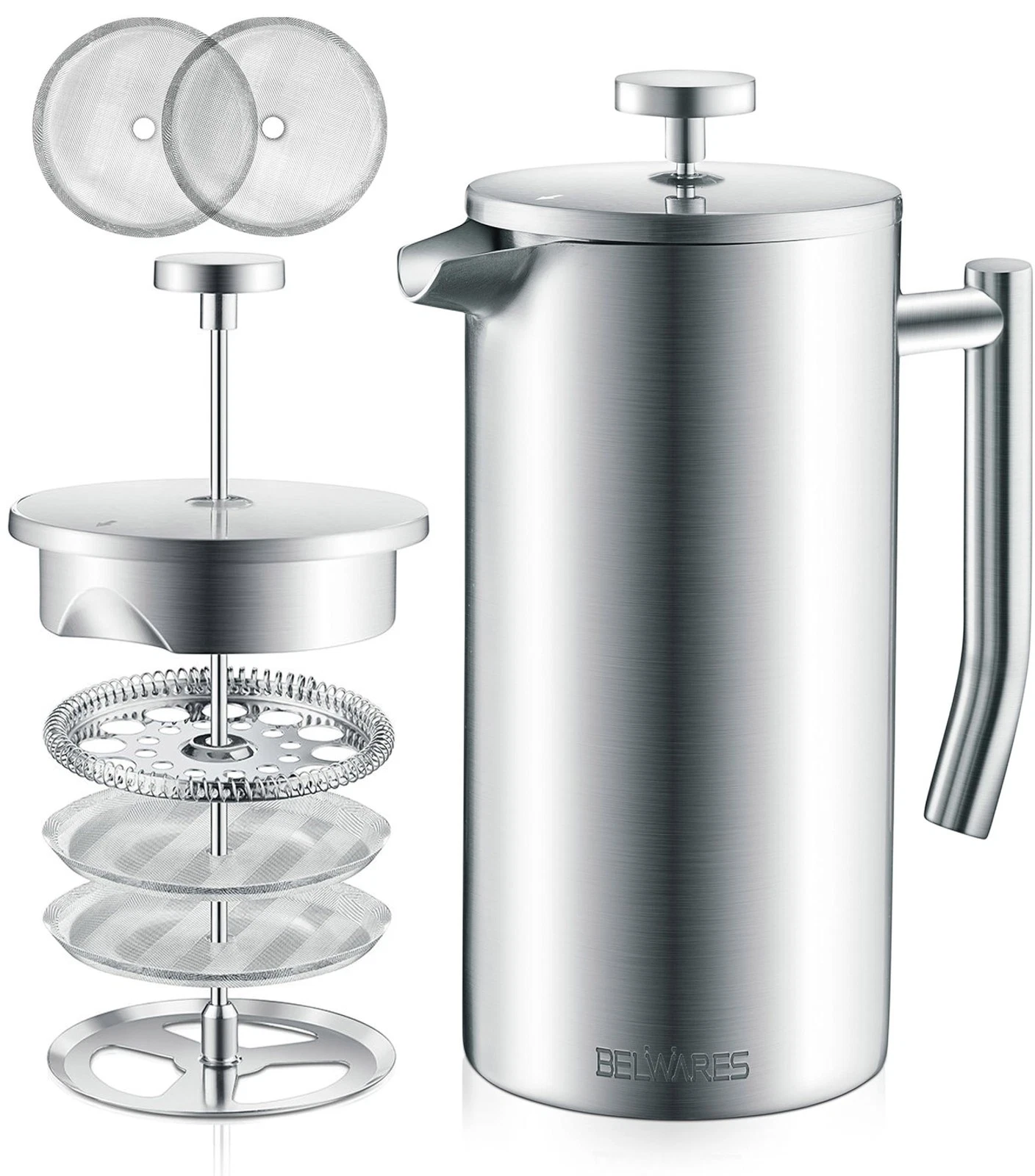 Belwares French Press Coffee Maker - 34 oz Double-Wall Insulated Coffee Press...