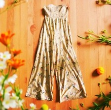 Elegant Floral tie front with overlay smocked open back yellow wide leg Jumpsuit