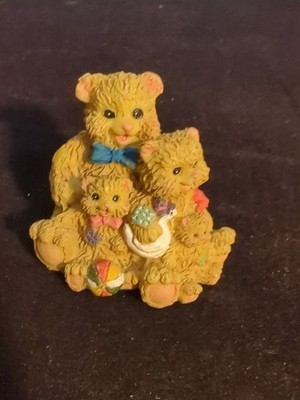 Resin Patch Teddy Bear Family Figure Collectible Momma Pappa & 3 Cubs Unique 
