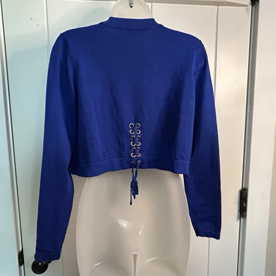 Cardigã Thalia Sodi azul malha suéter amarrar detalhe nas costas azul royal médio - Imagem 4 de 4