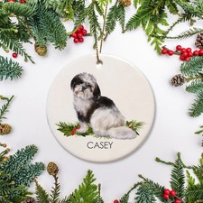 Shih Tzu Black and White - Christmas Ornament, Personalized Dog Ornament, Chr...