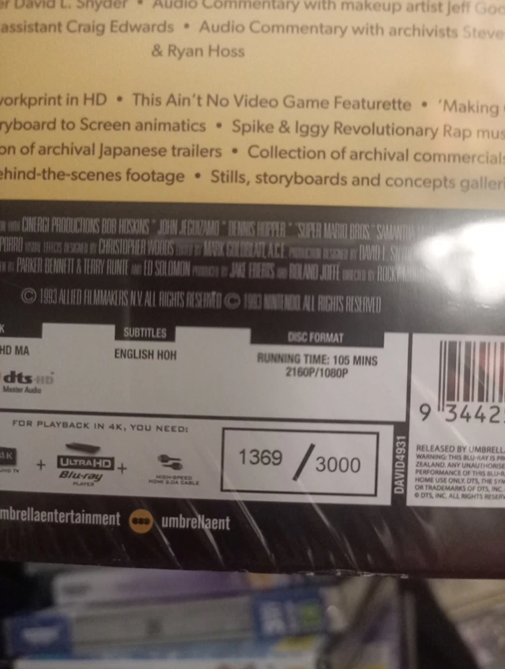 Super Mario Bros 1993 4K Blu-ray  Limited Edition Slipcover Numbered 1369/3000 - Image 3 of 3
