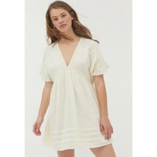 Urban Outfitters Babydoll Boho Dress Women XS Ivory Crochet Lace Flutter Dainty