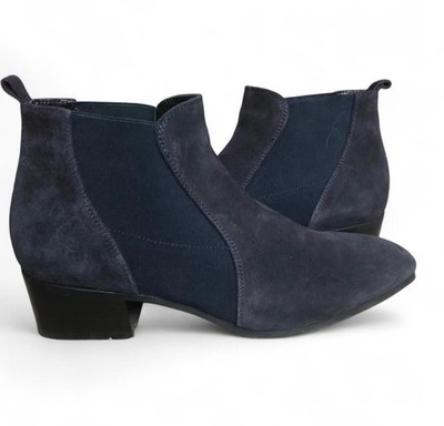 Aquatalia Falco Blue Suede Chelsea Ankle Boot Block Heel Size 9.5