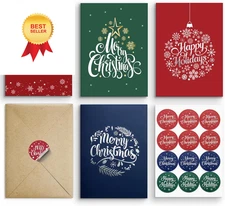 Paper Play Merry Christmas Cards Boxed with One Size, Red, Navy Blue, Green 
