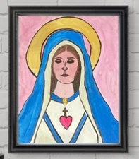 OOAK "Sacred Heart of Mary" 11x14 Canvas Expressionism Abstract Design Home Art
