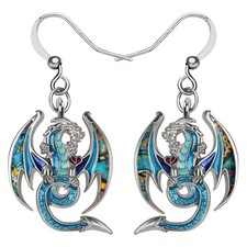 Elegantes pendientes de dragón de aleación esmaltada colgantes fantasía dinosaurio joyería dragón