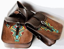 Best Leather Western Trail Tooling Carving Horse Saddle Bag.