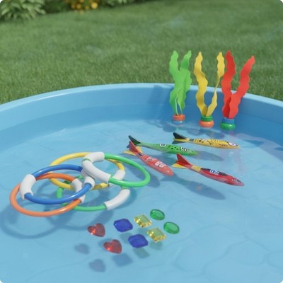 19 Pieces Pool Diving Rings Easy to See Diving Rings Toy Torpedoes Upright Dive