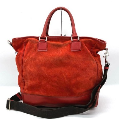 LOEWE 2way Bag Tote Bag Anagram Embossed Suede Red