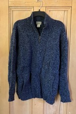 L.L.Bean Mens Full Zip Lambswool Watch Plaid Lined Sweater XL Reg Blue FA EXC