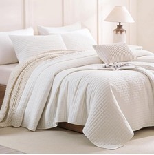 King Size Quilt 108  x98" ,Stone-Washed Cotton White King Bedspread
