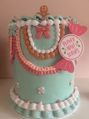 Peppermint Square Pastel Gingerbread Resin Cake Christmas 8'' Tall 7'' Wide NWT
