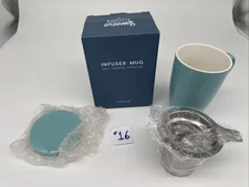  SWEESE*Turquoise Porcelain Infuser Tea/coffee Mug 15oz W Lid NIB Lead Free