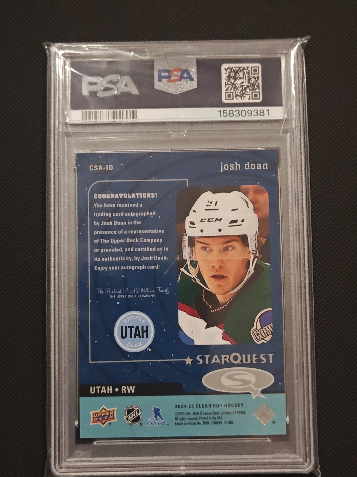 Josh Doan 2024-25 Clear Cut Hockey Star Quest AUTO Rookie RC PSA 10 💎 POP 1 💎 view 2
