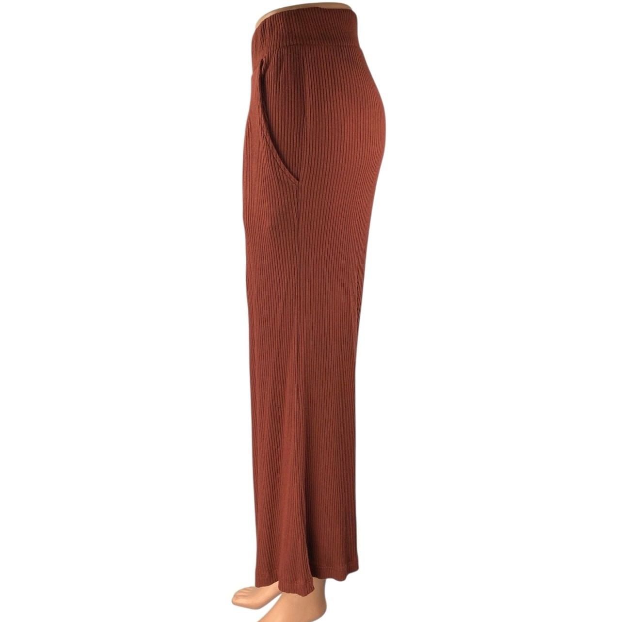 Pantaloni pantaloni vita alta gamba larga dritti maglia costina marrone capriccioso + fila taglia XS