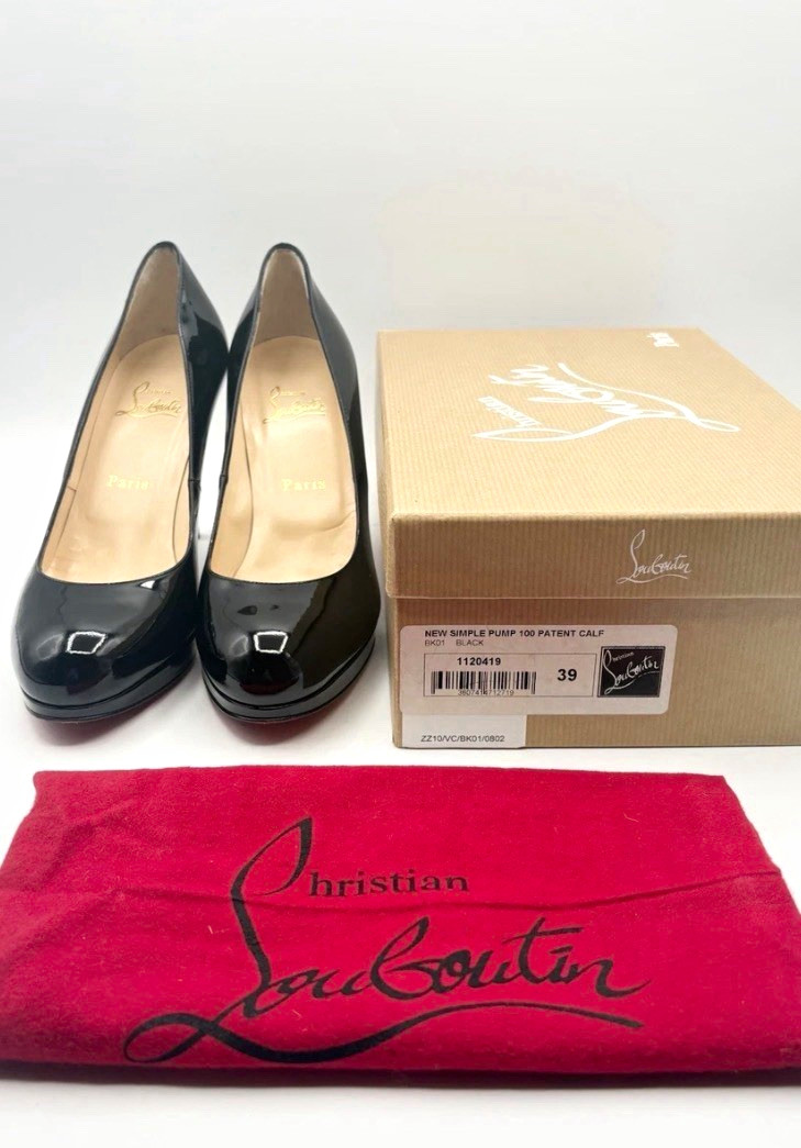 Christian Louboutin Simple Pump 100 Black Patent Leather Stiletto EU 39 US 8