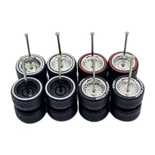 Steelie Rims & 11mm Goodyear Red/Whitewall Rubber Tires 1/64 Wheels Swap For Hot