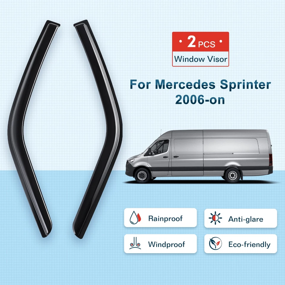 FOR MERCEDES BENZ SPRINTER 2006-ONWARDS WIND DEFLECTORS 2PCS BLACK TINTED UK - Image 2 of 4