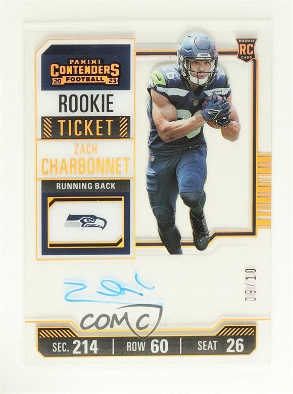 2023 Panini Contenders RPS Clear Ticket 9/10 Zach Charbonnet #141 Rookie Auto RC